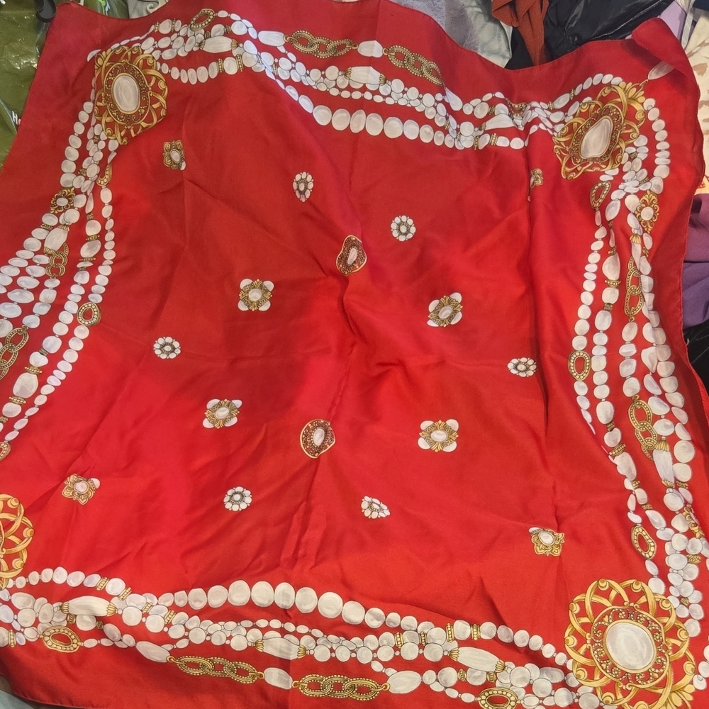 Elegant Red Scarf with Gold and White Accents